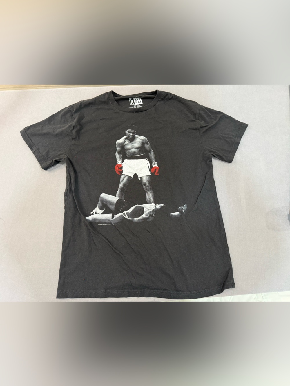 ALI Men's Black Muhammad Ali Boxing Graphic Cotton Knit Crew Neck T-Shirt #049